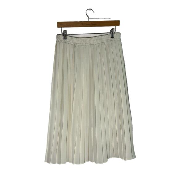 Worthington White Pleated Midi Skirt with Elastic Waistband, Large, Pre-owned - Picture 2 of 3